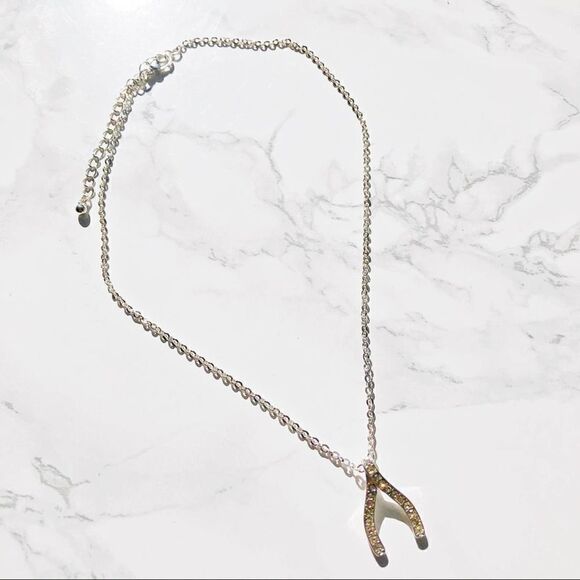 2/$30 WISHBONE Silver diamond diamante rhinestone Necklace - Picture 6 of 7